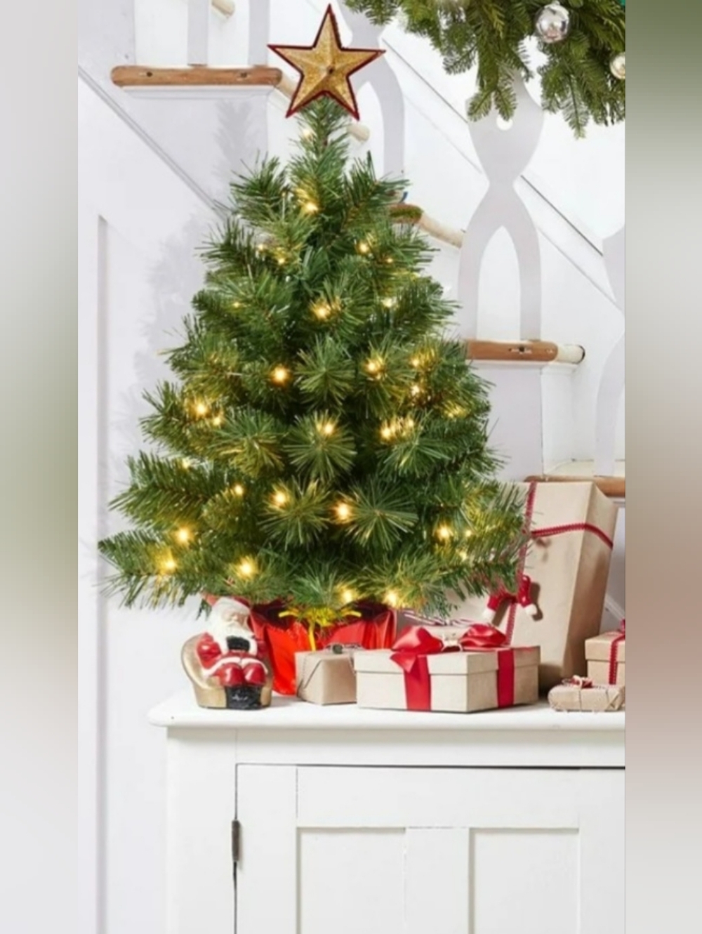 Mini 2 Ft. Green LED Tabletop Christmas Tree with Warm White Lights - Picture 3 of 6
